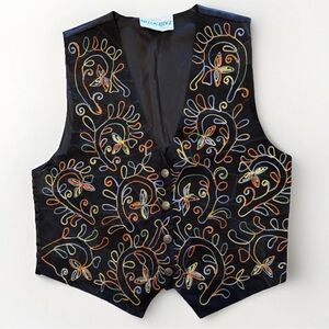 Vintage WillowRidge Womens Vest Sz S Black Embroidery Patchwork Festival Western